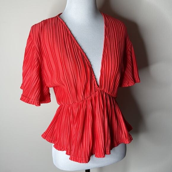 Orange Frill Peplum Waist Top - Picture 2 of 6